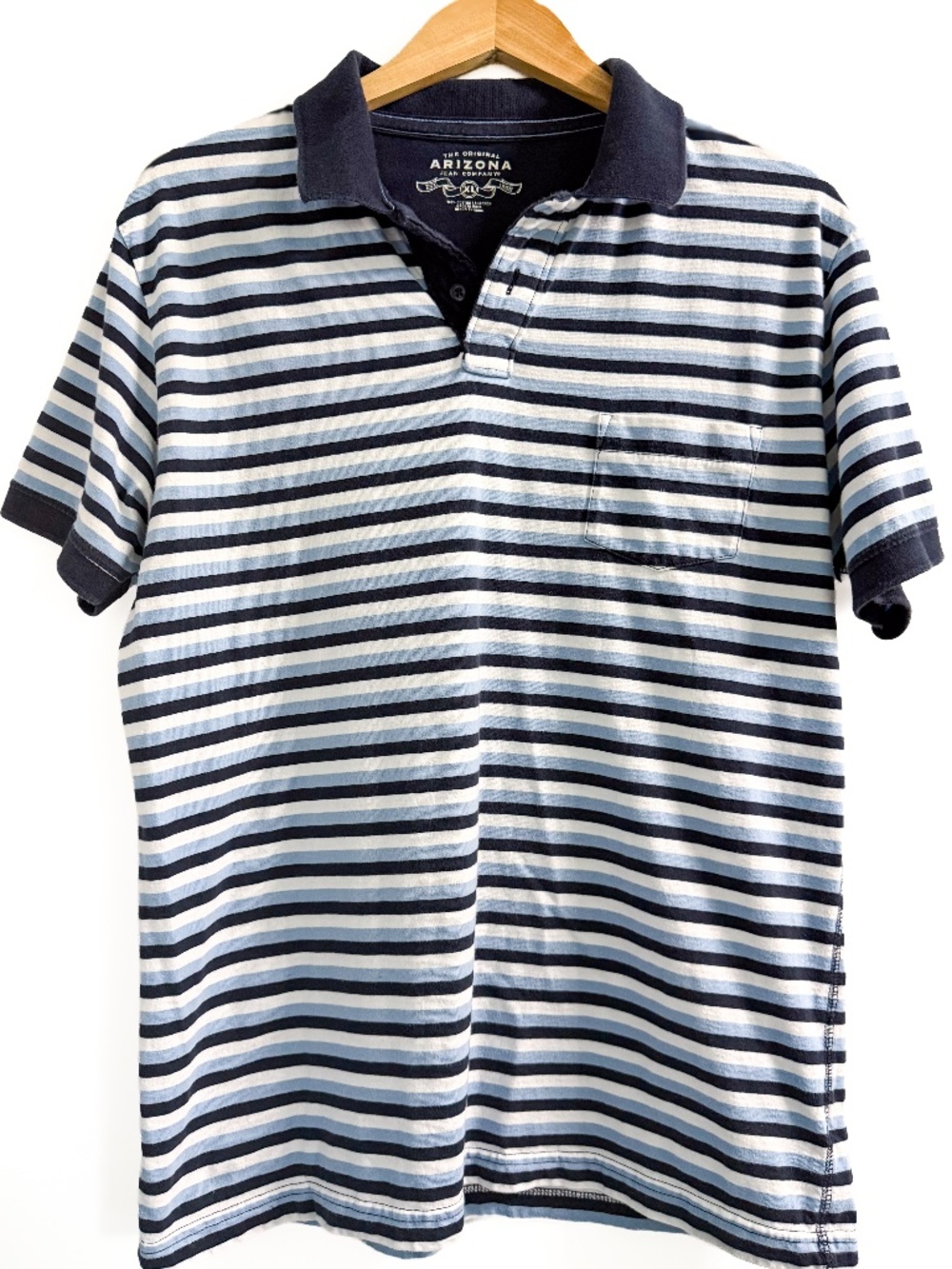 Arizona Jean Co Striped Polo Shirt Men’s XL Blue Black Cotton Pocket